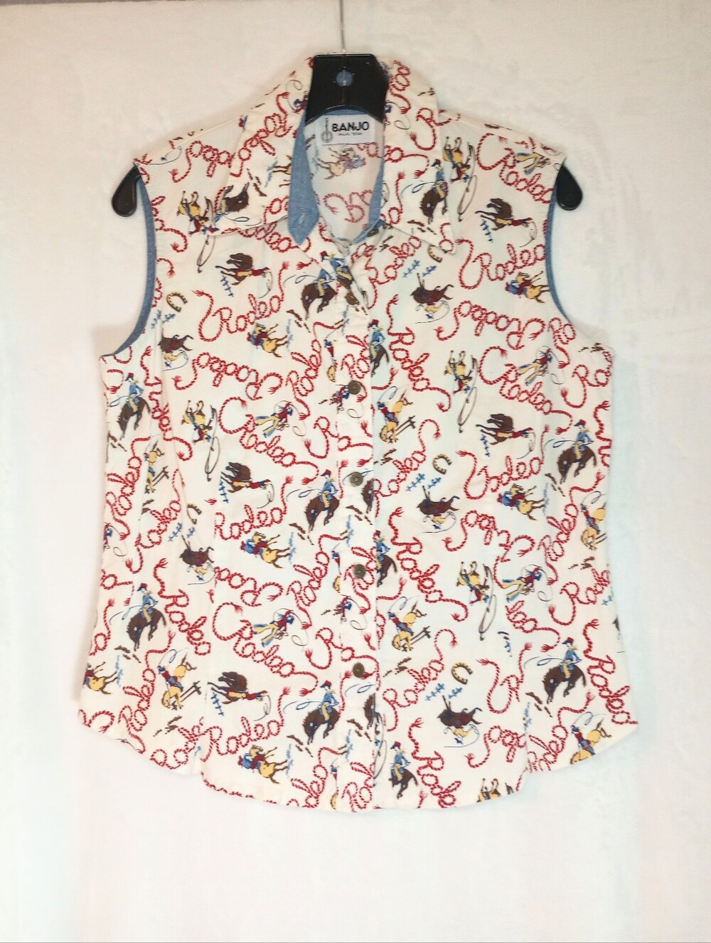 Southwestern Rodeo Bucking Bronco Cowgirl Top Banjo Texas Vintage Country Shirt
